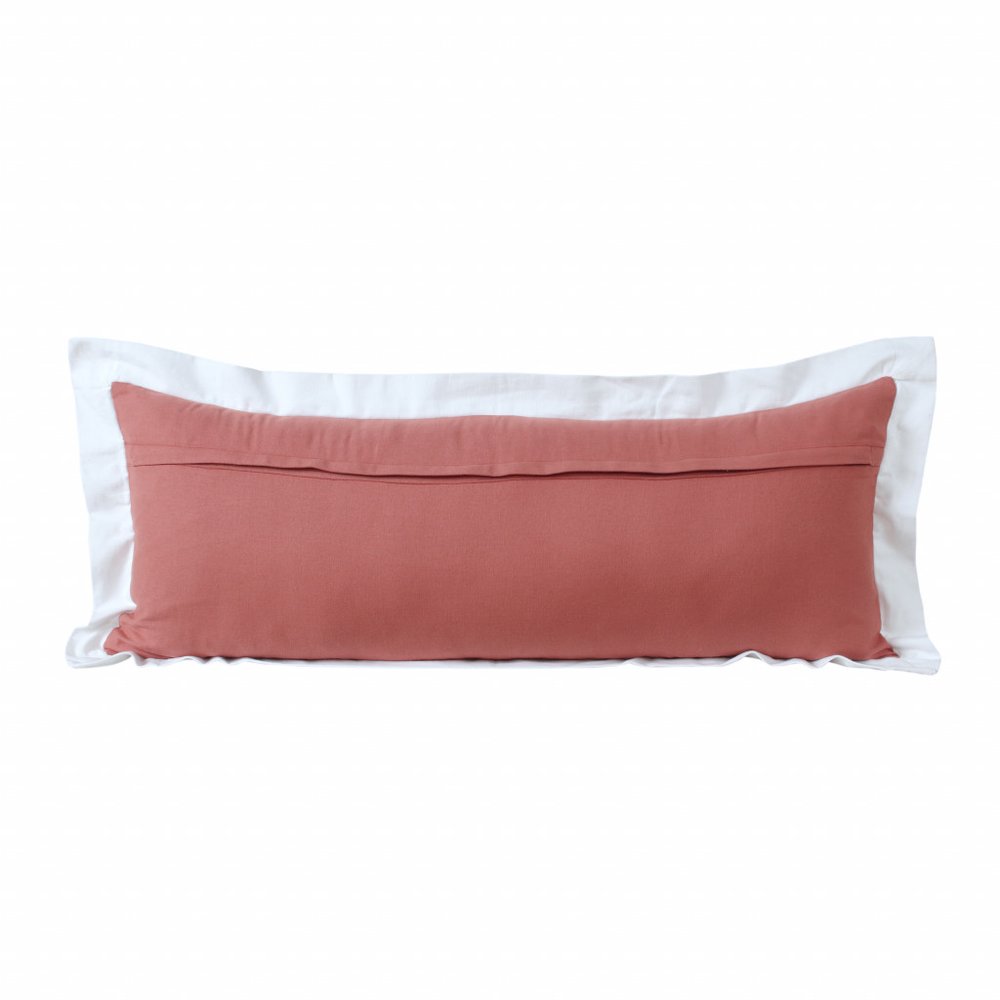 14" X 36" Deep Coral And White 100% Cotton Geometric Zippered Pillow HomeRoots