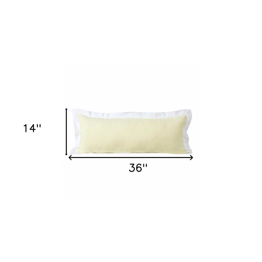 14" X 36" Light Yellow And White 100% Cotton Geometric Zippered Pillow HomeRoots