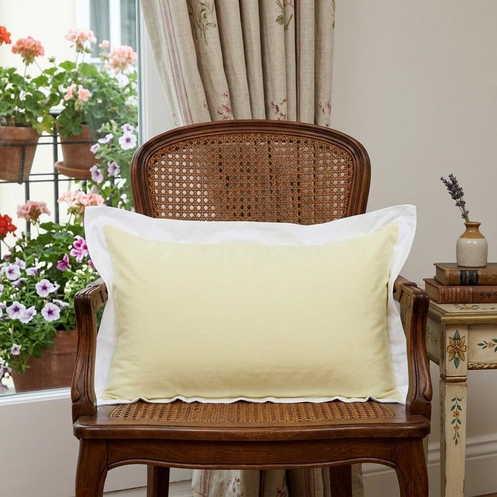 14" X 36" Light Yellow And White 100% Cotton Geometric Zippered Pillow — view 13