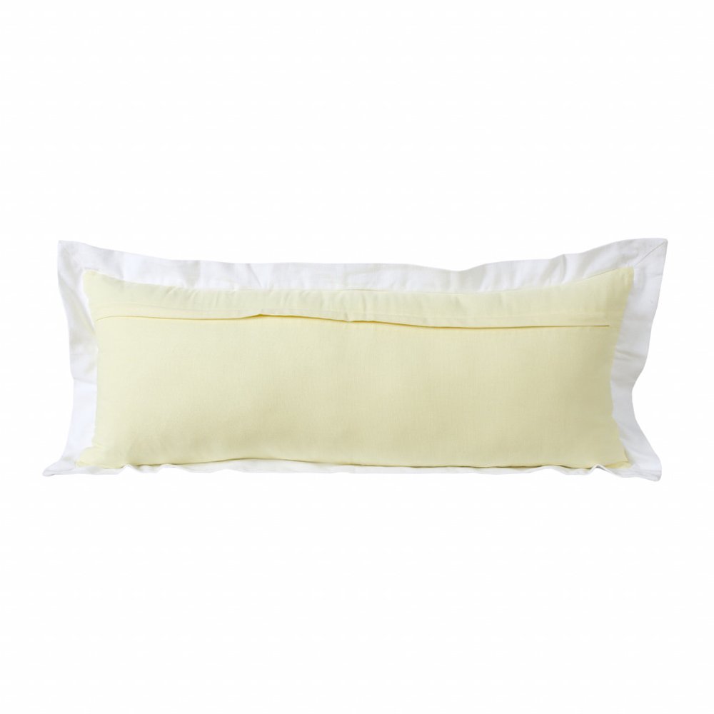 14" X 36" Light Yellow And White 100% Cotton Geometric Zippered Pillow — view 7