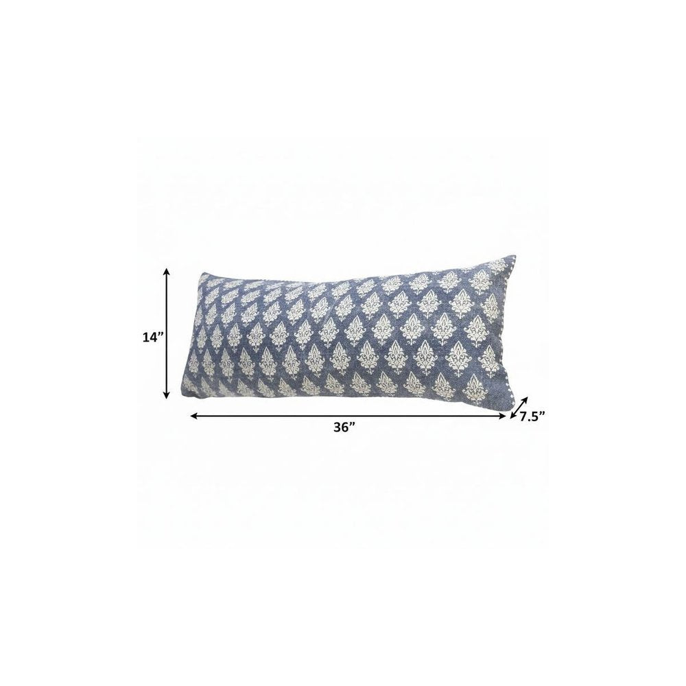 14" X 36" Vintage Indigo Blue And White 100% Cotton Geometric Zippered Pillow HomeRoots