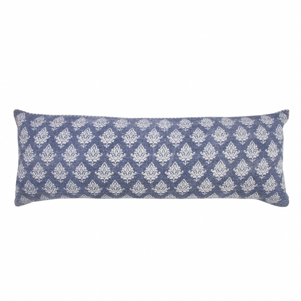 14" X 36" Vintage Indigo Blue And White 100% Cotton Geometric Zippered Pillow HomeRoots