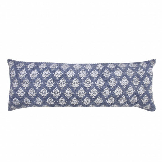 14" X 36" Vintage Indigo Blue And White 100% Cotton Geometric Zippered Pillow