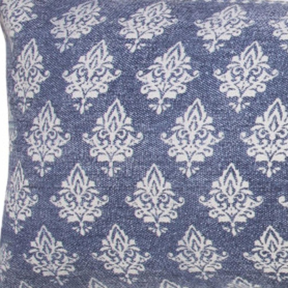 14" X 36" Vintage Indigo Blue And White 100% Cotton Geometric Zippered Pillow HomeRoots