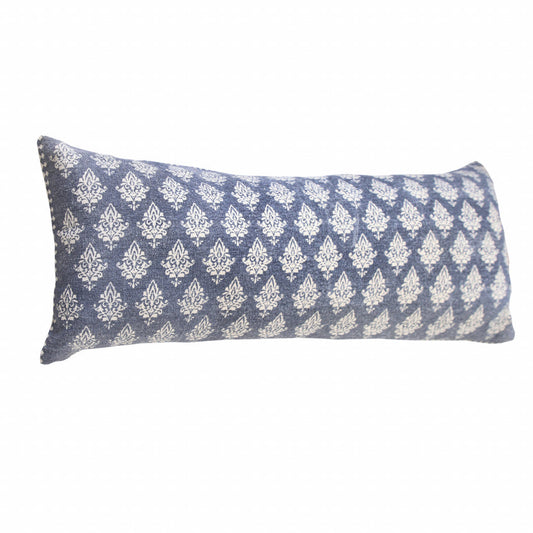 14" X 36" Vintage Indigo Blue And White 100% Cotton Geometric Zippered Pillow FurniFindUSA