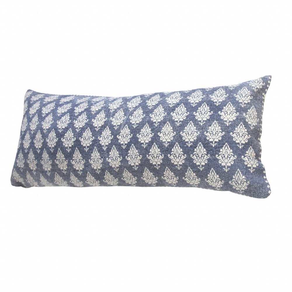 14" X 36" Vintage Indigo Blue And White 100% Cotton Geometric Zippered Pillow — view 4