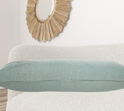 14" X 36" Blue Mint And Silver Polyester Geometric Zippered Pillow FurniFindUSA