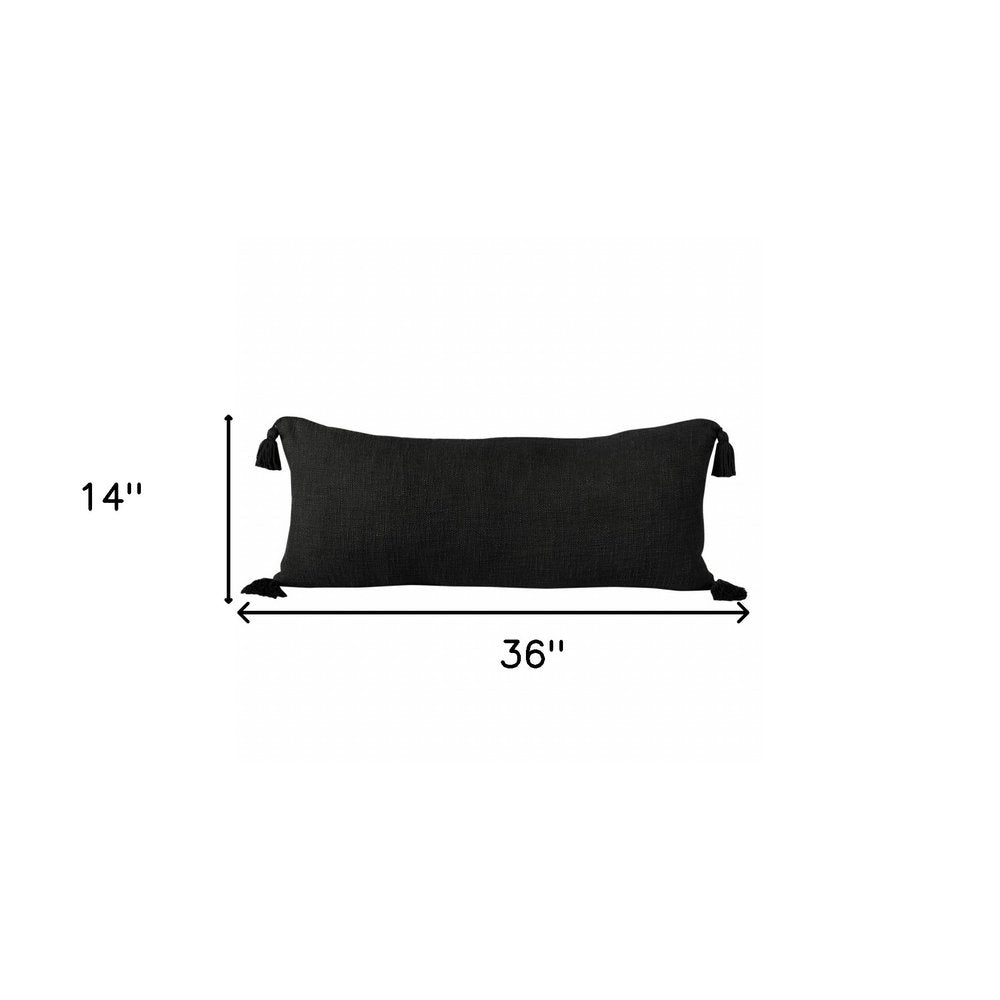 14" X 36" Black Cotton Throw Pillow with Tassels HomeRoots