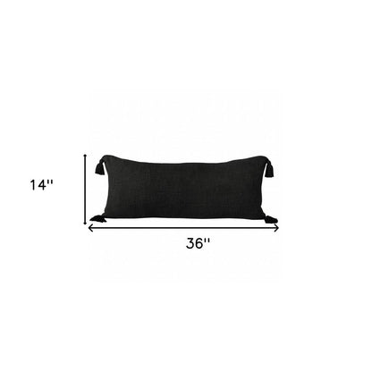 14" X 36" Black Cotton Throw Pillow with Tassels HomeRoots