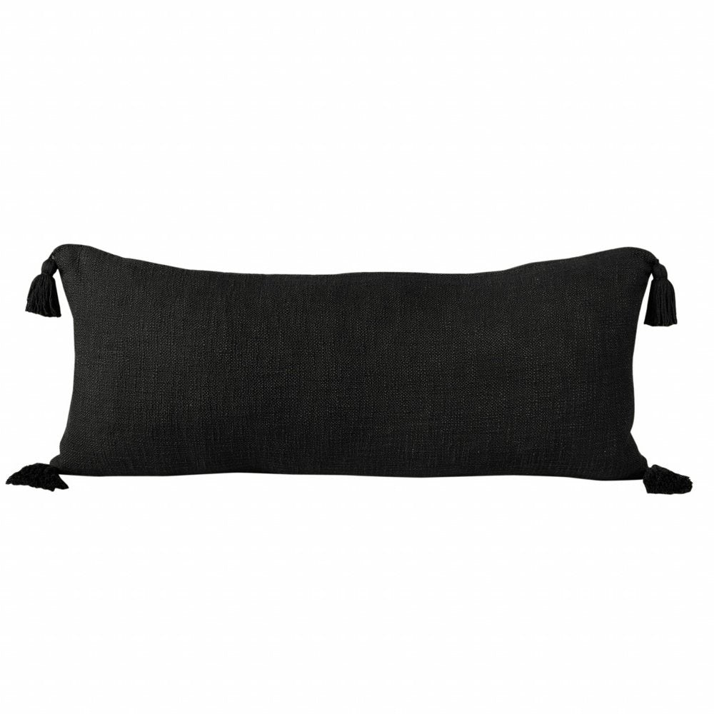 14" X 36" Black Cotton Throw Pillow with Tassels HomeRoots