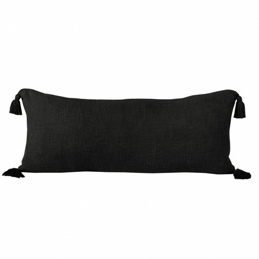 14" X 36" Black Cotton Throw Pillow with Tassels