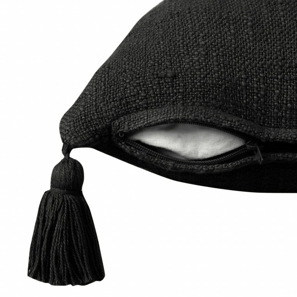 14" X 36" Black Cotton Throw Pillow with Tassels HomeRoots