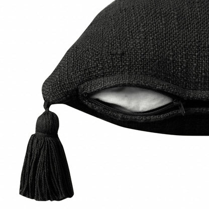 14" X 36" Black Cotton Throw Pillow with Tassels HomeRoots