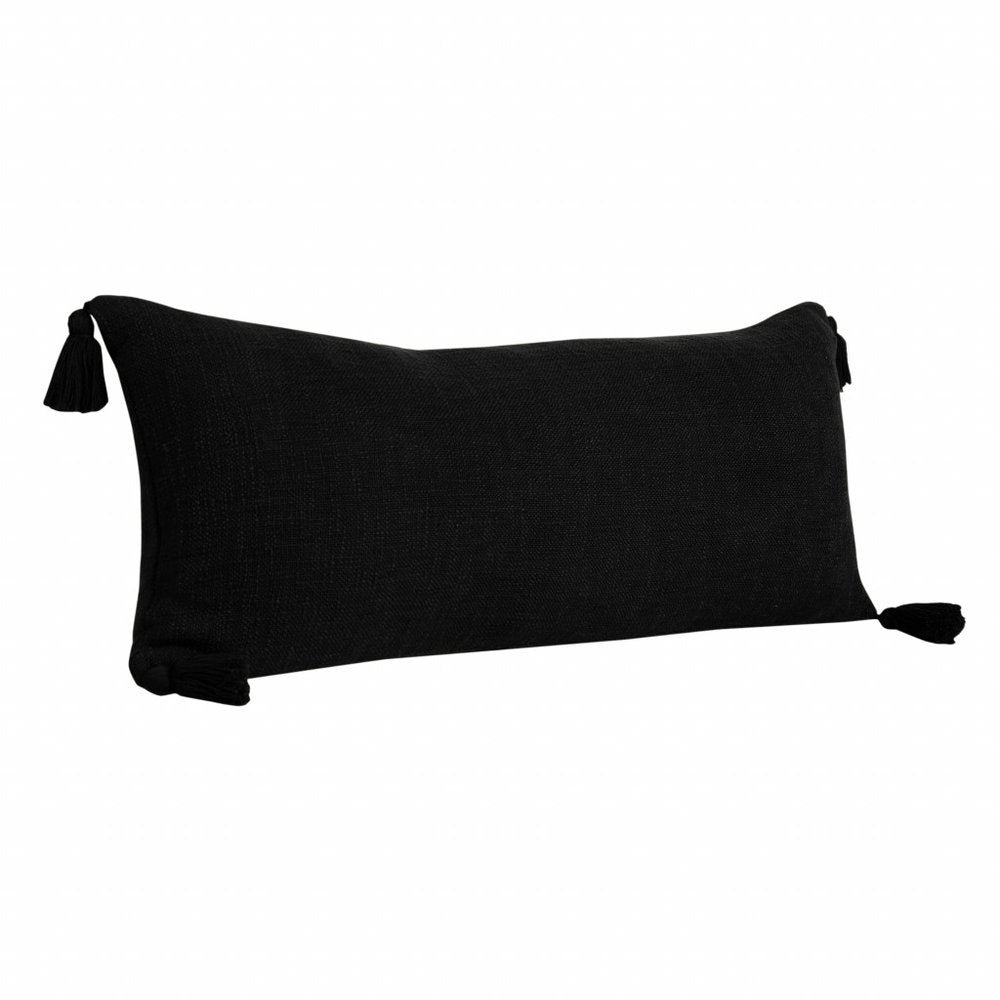 14" X 36" Black Cotton Throw Pillow with Tassels HomeRoots