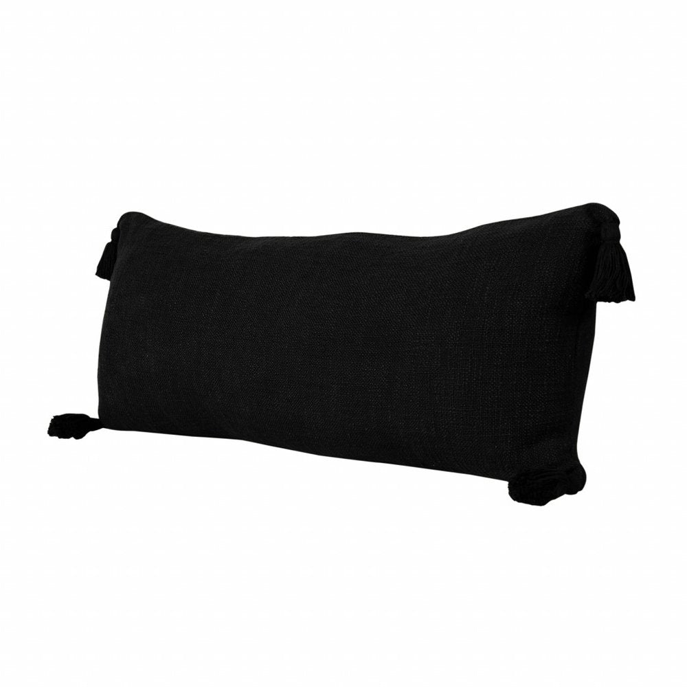 14" X 36" Black Cotton Throw Pillow with Tassels — view 5