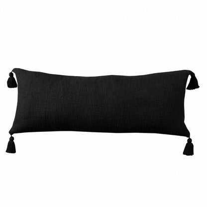 14" X 36" Black Cotton Throw Pillow with Tassels HomeRoots