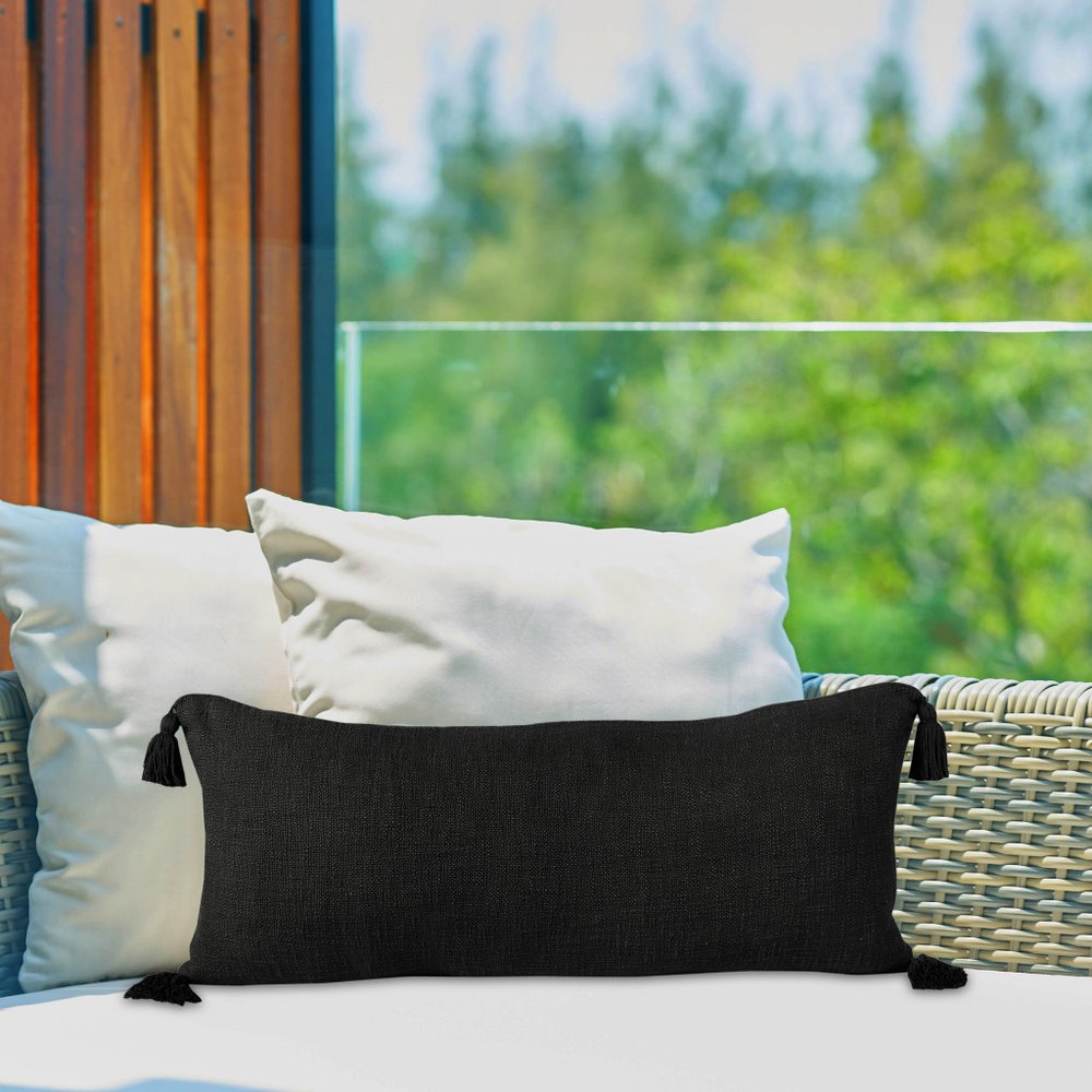 14" X 36" Black Cotton Throw Pillow with Tassels HomeRoots