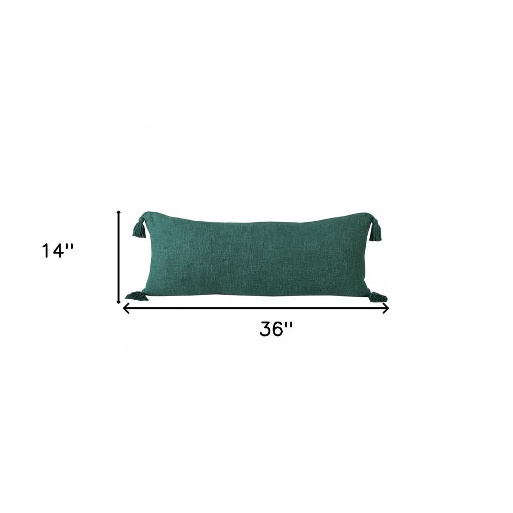 14" X 36" Emerald Cotton Throw Pillow with Tassels HomeRoots