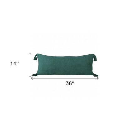 14" X 36" Emerald Cotton Throw Pillow with Tassels HomeRoots