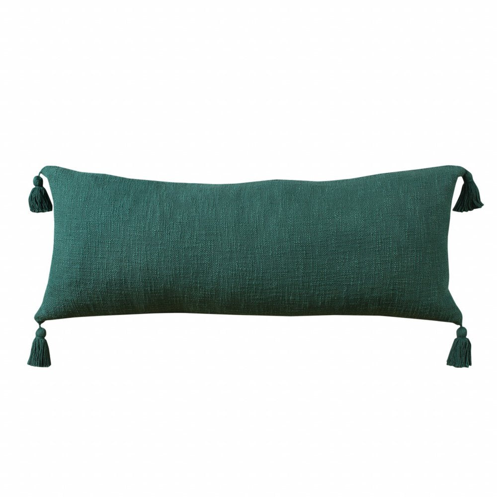 14" X 36" Emerald Cotton Throw Pillow with Tassels — view 3