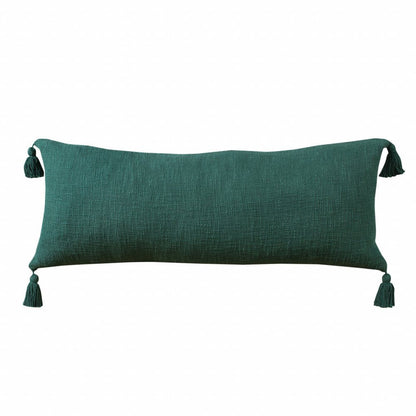 14" X 36" Emerald Cotton Throw Pillow with Tassels HomeRoots
