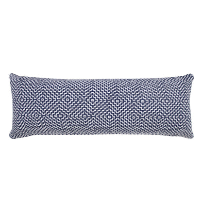 14" X 36" Blue And White 100% Cotton Geometric Zippered Pillow FurniFindUSA