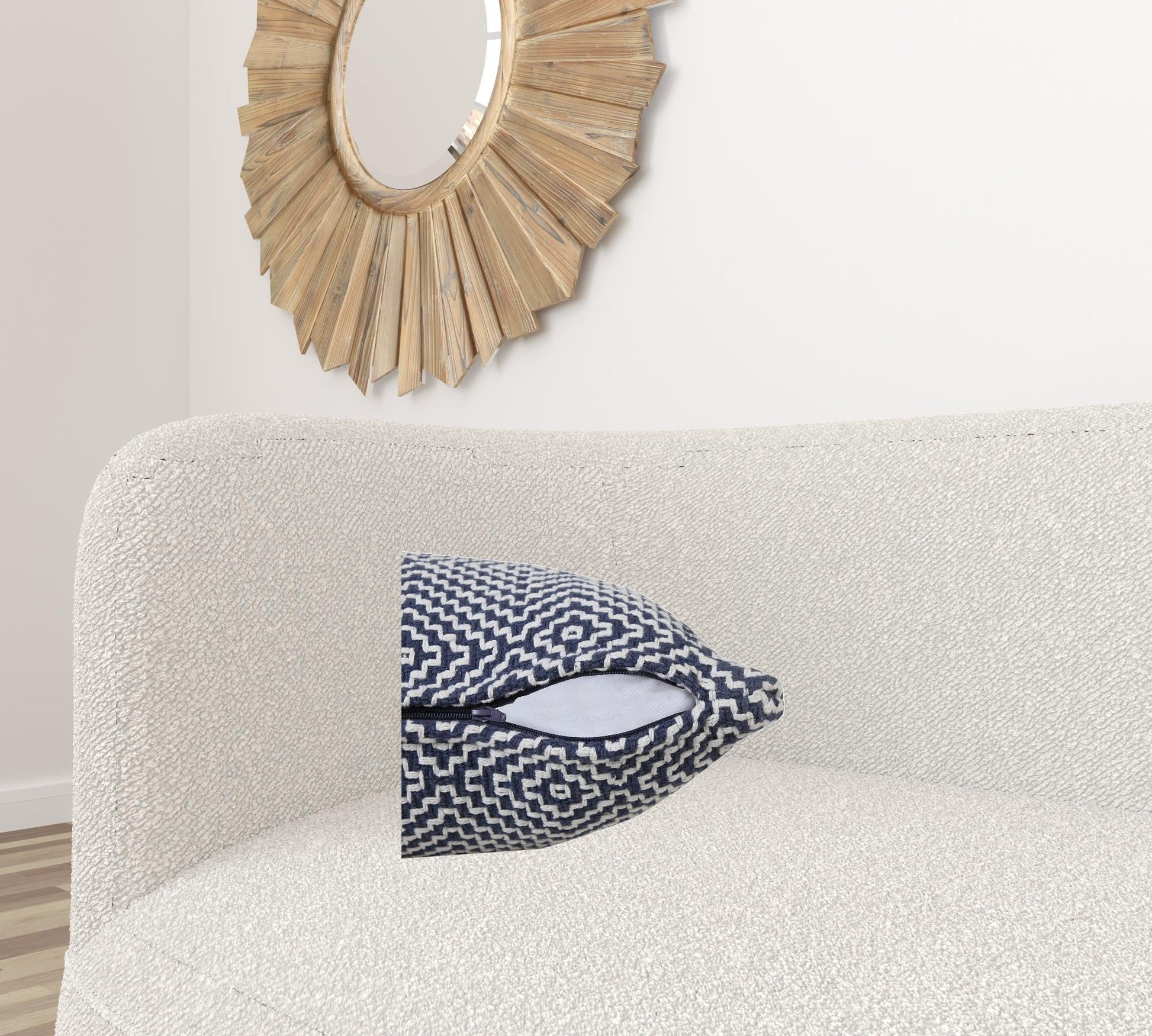 14" X 36" Blue And White 100% Cotton Geometric Zippered Pillow FurniFindUSA