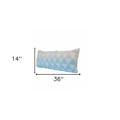 14" X 36" Light Blue And Off-White 100% Cotton Geometric Zippered Pillow HomeRoots