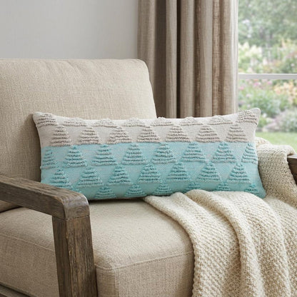 14" X 36" Light Blue And Off-White 100% Cotton Geometric Zippered Pillow HomeRoots