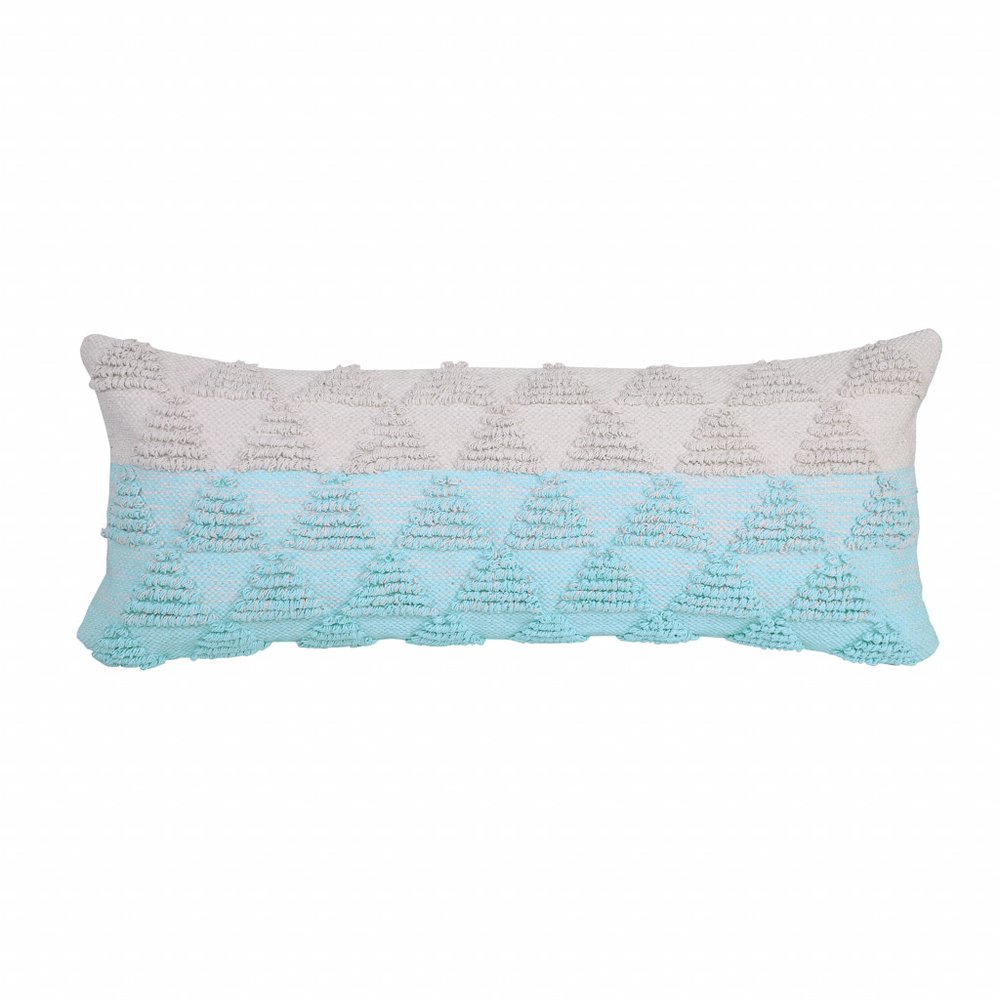 14" X 36" Light Blue And Off-White 100% Cotton Geometric Zippered Pillow HomeRoots