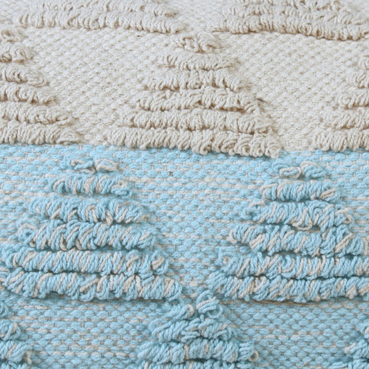 14" X 36" Light Blue And Off-White 100% Cotton Geometric Zippered Pillow