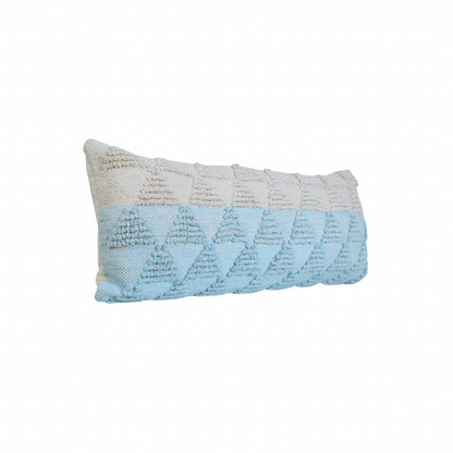 14" X 36" Light Blue And Off-White 100% Cotton Geometric Zippered Pillow HomeRoots