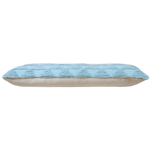 14" X 36" Light Blue And Off-White 100% Cotton Geometric Zippered Pillow FurniFindUSA