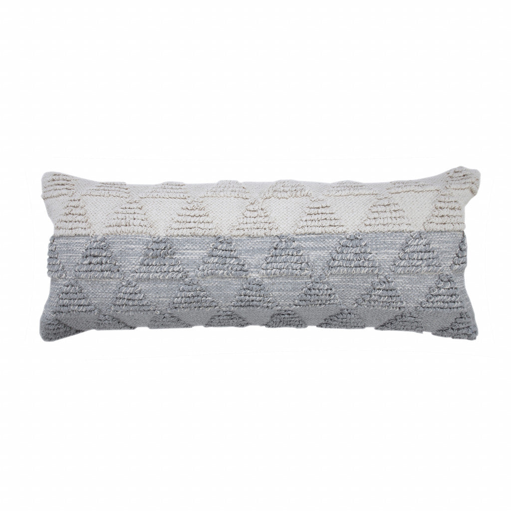14" X 36" Heathered Gray And Off-White 100% Cotton Geometric Zippered Pillow FurniFindUSA