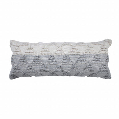 14" X 36" Heathered Gray And Off-White 100% Cotton Geometric Zippered Pillow FurniFindUSA