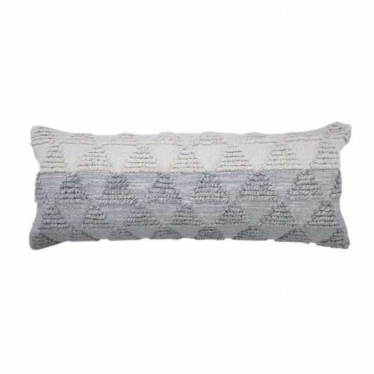 14" X 36" Heathered Gray And Off-White 100% Cotton Geometric Zippered Pillow FurniFindUSA