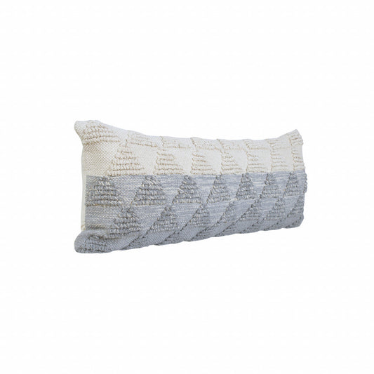14" X 36" Heathered Gray And Off-White 100% Cotton Geometric Zippered Pillow FurniFindUSA
