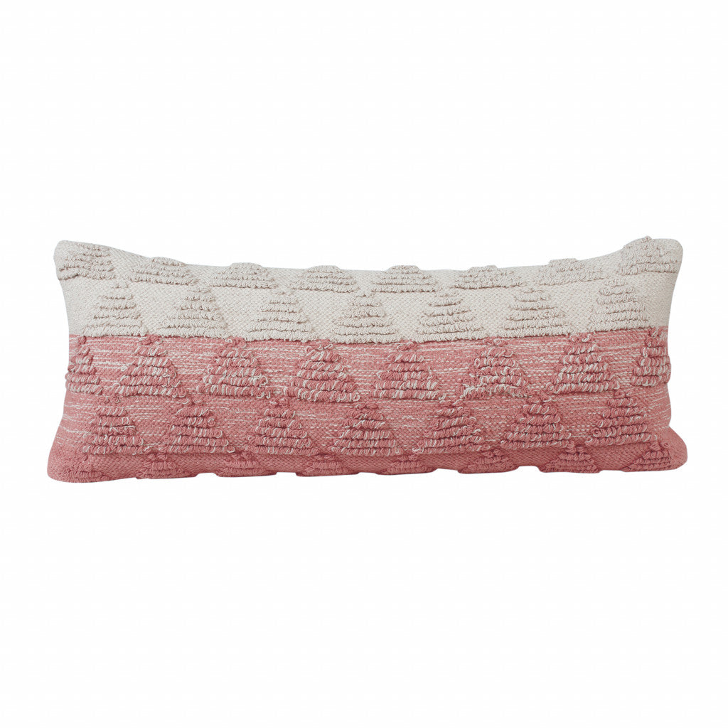 14" X 36" Pink And Off-White 100% Cotton Geometric Zippered Pillow FurniFindUSA