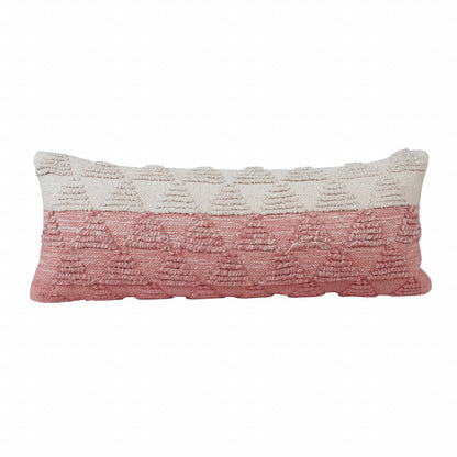 14" X 36" Pink And Off-White 100% Cotton Geometric Zippered Pillow FurniFindUSA