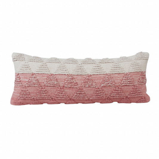 14" X 36" Pink And Off-White 100% Cotton Geometric Zippered Pillow FurniFindUSA
