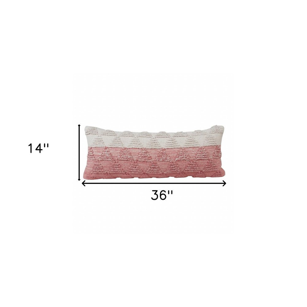 14" X 36" Pink And Off-White 100% Cotton Geometric Zippered Pillow HomeRoots