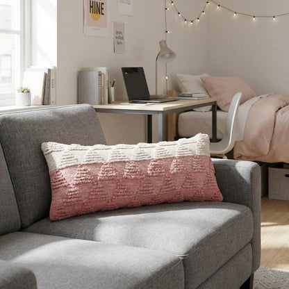 14" X 36" Pink And Off-White 100% Cotton Geometric Zippered Pillow HomeRoots