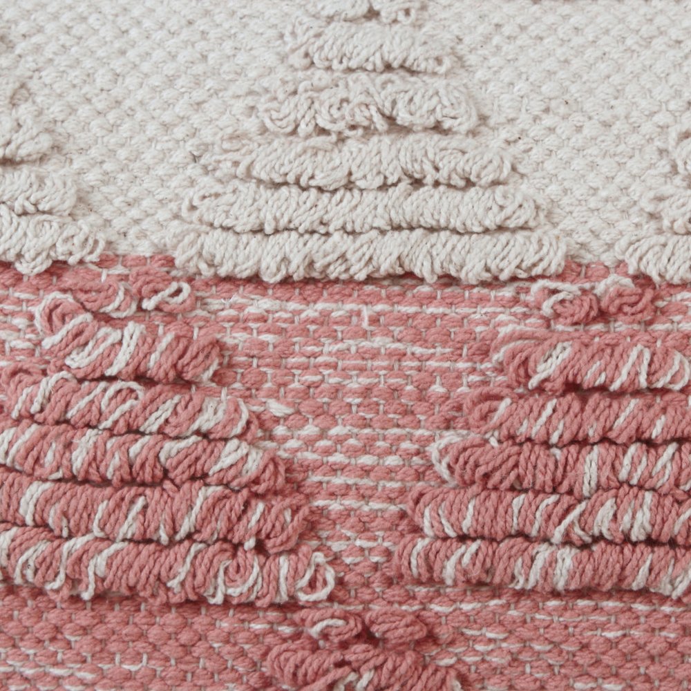 14" X 36" Pink And Off-White 100% Cotton Geometric Zippered Pillow HomeRoots