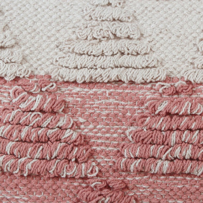 14" X 36" Pink And Off-White 100% Cotton Geometric Zippered Pillow