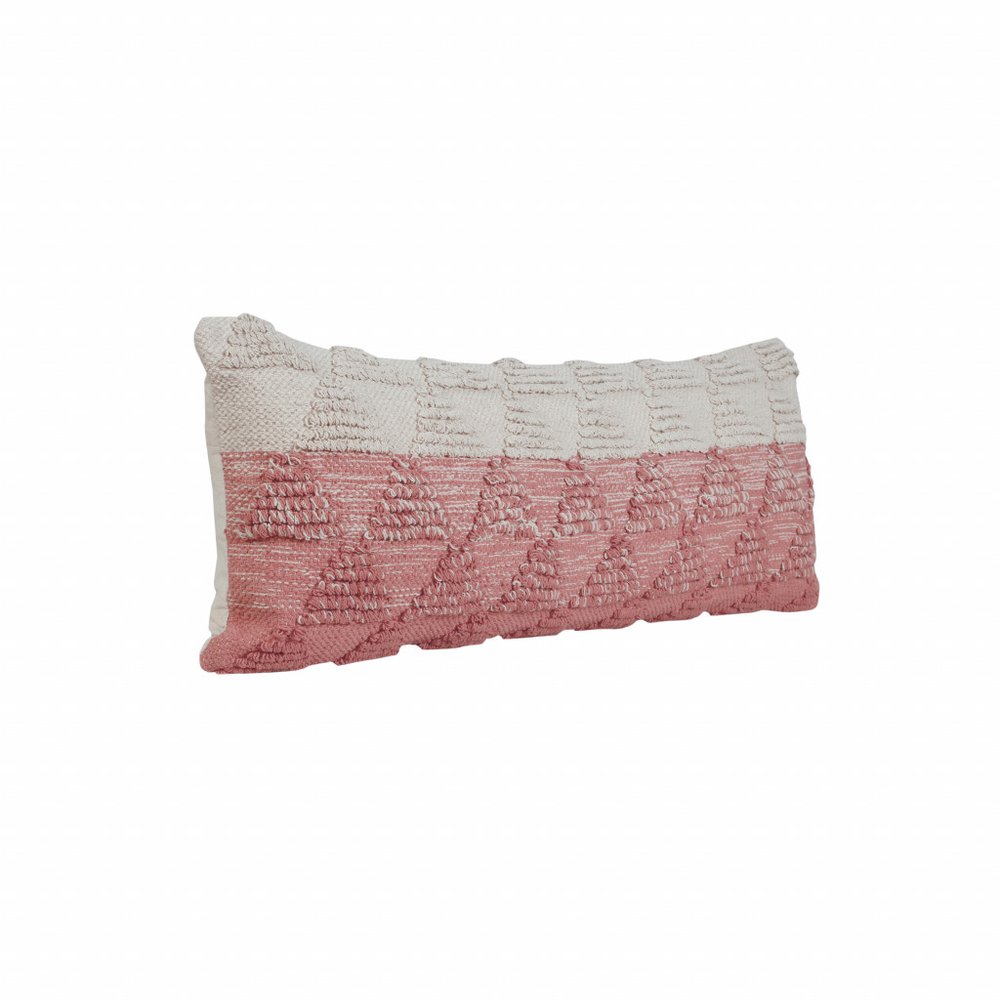 14" X 36" Pink And Off-White 100% Cotton Geometric Zippered Pillow — view 4
