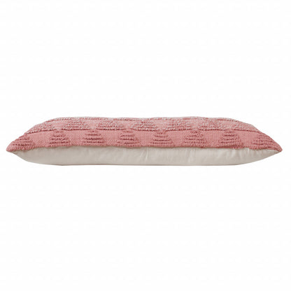 14" X 36" Pink And Off-White 100% Cotton Geometric Zippered Pillow FurniFindUSA