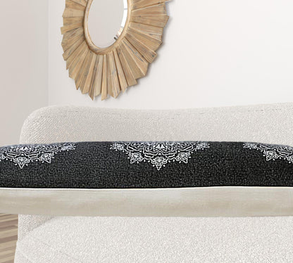 14" X 36" Jet Black And White 100% Cotton Geometric Zippered Pillow FurniFindUSA