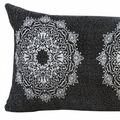 14" X 36" Black And White Cotton Medallion Throw Pillow HomeRoots