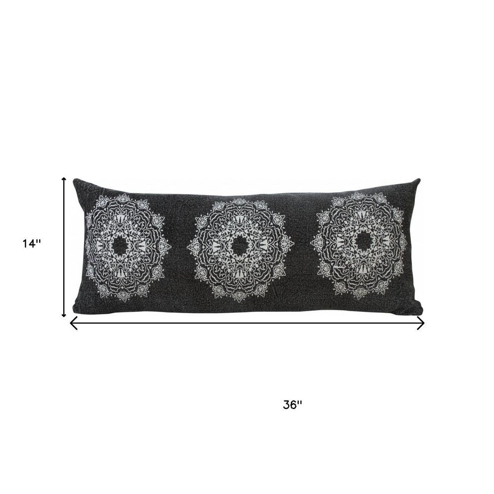 14" X 36" Black And White Cotton Medallion Throw Pillow — view 12