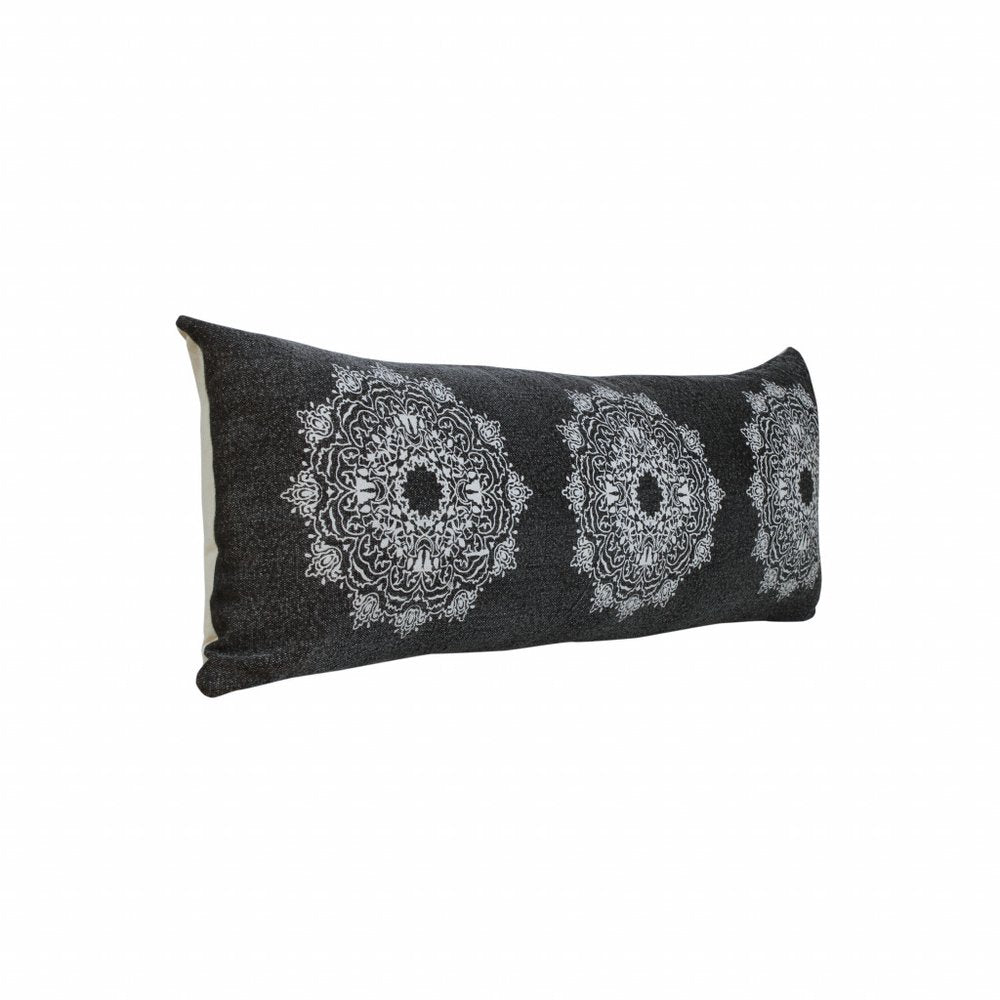 14" X 36" Black And White Cotton Medallion Throw Pillow HomeRoots
